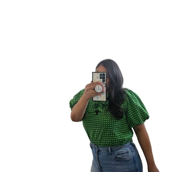 Kate Spade New York X target Sz M green textured polkadot puff sleeve blouse new - Picture 8 of 9